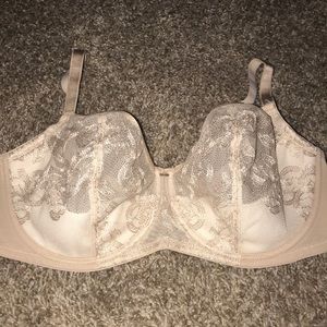 Pale taupe, embroidered net-like bra